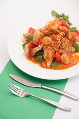 Thai food, sweet and sour with deep fried fish.