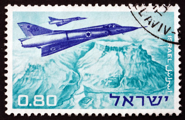 Postage stamp Israel 1967 Mirage Jet Fighters over Masada