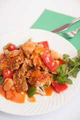 Thai food, sweet and sour with deep fried fish.
