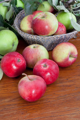 fresh summer apples on wooden table
