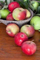 fresh summer apples on wooden table