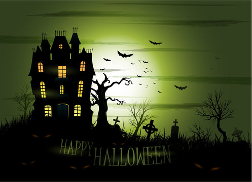 Greeny Halloween haunted house background eps 10