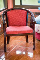 Mid century modern interior with red chair