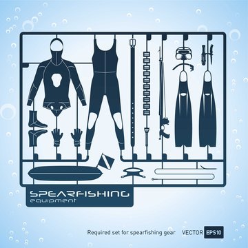 plastic model kits required set of spearfishing equipment vector