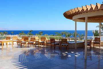 The sea view outdoor terrace at luxury hotel, Sharm el Sheikh, E