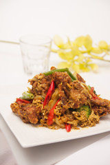 Deep fried soft shell crab with curry powder, Thai food.
