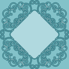 Openwork square white frame on a blue background. Decorative ele