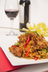 Deep fried soft shell crab with curry powder, Thai food.
