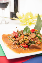RED CURRY WITH GRILL DUCK AND THAI HERB