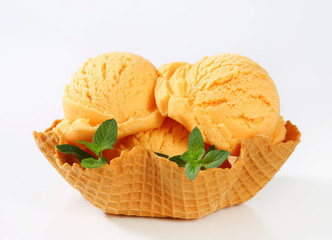 Orange sherbet in a waffle basket