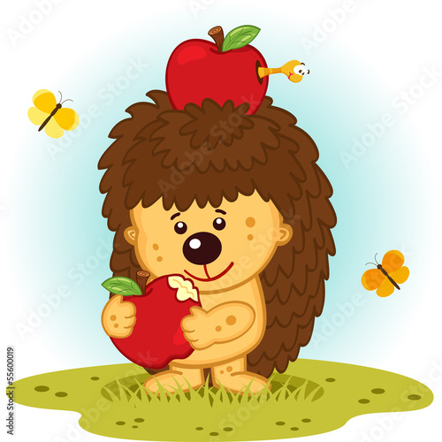 Hedgehog With Apples Vector Illustration Stock Image And