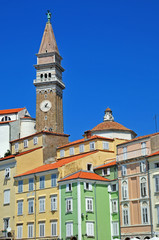 Piran, Pirano, Slovenia - Piazza Tarini e Chiesa di San Giorgio