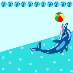 Deurstickers Dolfijnen Patroon met cartoon dolfijn