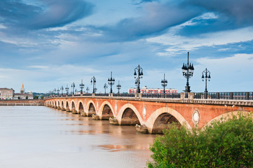 Saint Pierre bridge crossing Garonne river at Bordeaux, France