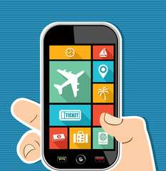 Human hand mobile colorful Travel UI apps flat icons.