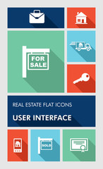Colorful real estate UI apps user interface flat icons.