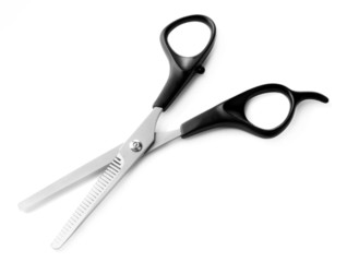 Hairdressing scissors, isolated on white