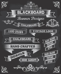 Collection of banners and ribbons on a black background - 55606241
