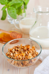 Granola with milk and honey