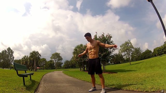 HD: man stretching outdoors - lunge