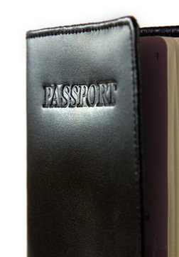 Closeup passport cover on isolated vertical