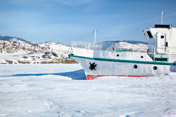 Ship in frozen baikal