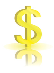 sign of dollar with reflection