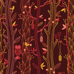 Printed roller blinds Birds in the wood Forest seamless pattern