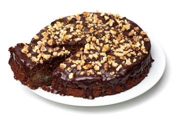 chocolate cake with walnuts and icing