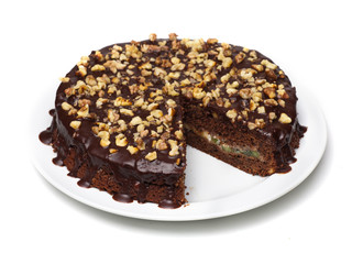 chocolate cake with walnuts and icing