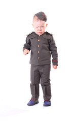 Military warrior. Baby dressed in military