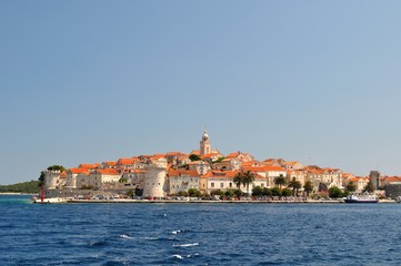 Picturesque view of the old town with port of Korcula, Croatia