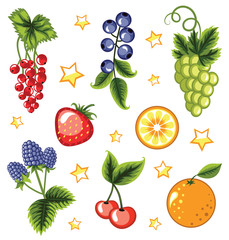 Set of summer fruits and berries.