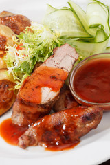 grilled meat with vegetables
