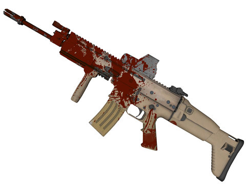 fusil d'assaut MK16 ensanglanté 3D sur fond blanc
