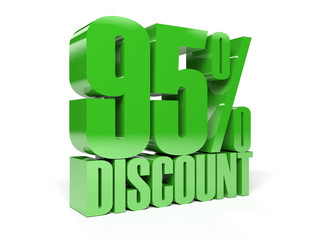95 percent discount. Green shiny text. Concept 3D illustration.