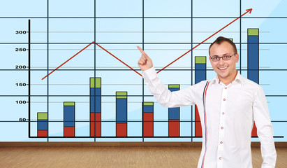 man pointing at graph