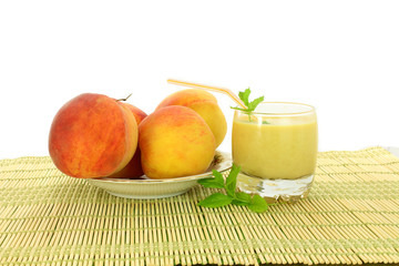 peach fruit and peach milkshake
