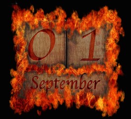 Burning wooden calendar September 1.
