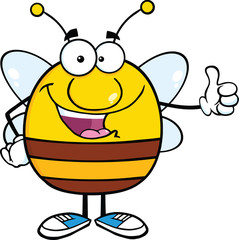 Happy Pudgy Bee Cartoon Mascot Character Giving A Thumb Up