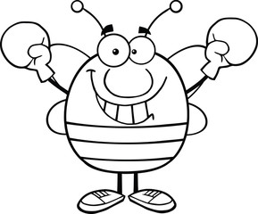 Black And White Pudgy Bee Character Wearing Boxing Gloves