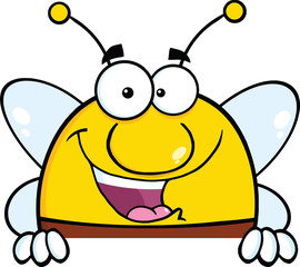 Pudgy Bee Cartoon Character Over Blank Sign
