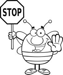 Black And White Pudgy Bee Holding A Stop Sign