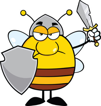 recommend clip art: Angry Pudgy Bee Warrior With Shield And Sword