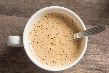 Coffee cup on wood table
