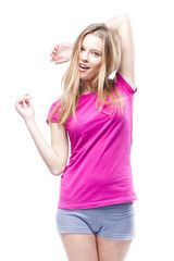 Young beautiful woman wearing pink t-shirt