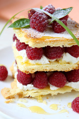 dessert with fresh raspberries and cream