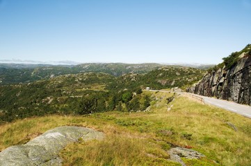 Landscape with road and car in Norway