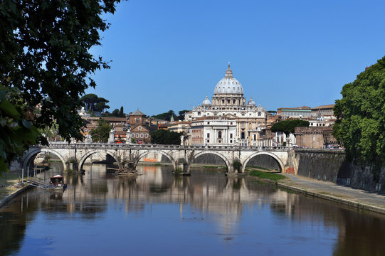 Saint Peter cathedral and bridge Saint Angel, Rome, Italy