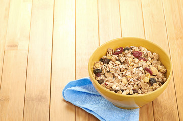 Delicious and healthy cereal in bowl with milk